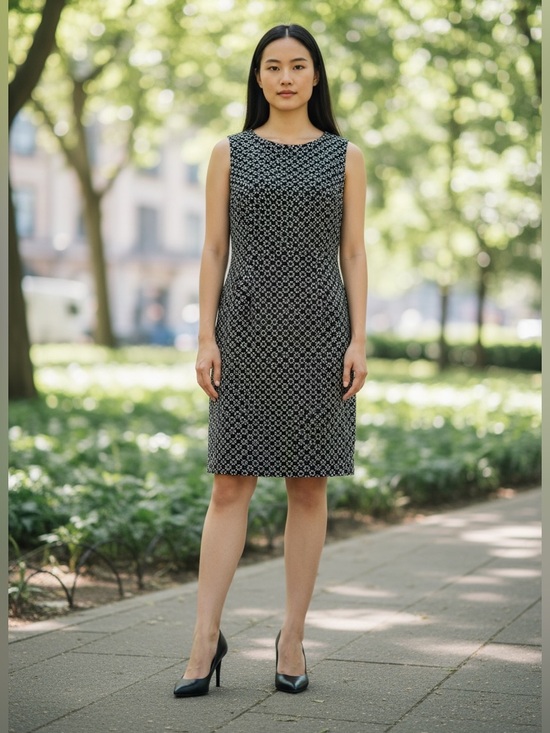 Mario Serrani Dresses & Skirts - Mario Serrani Italy, Black White Shift Dress Size 8 Geometric Print Career Dress